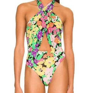 AFRM Multicolor Floral Halter One-Piece Swimsuit